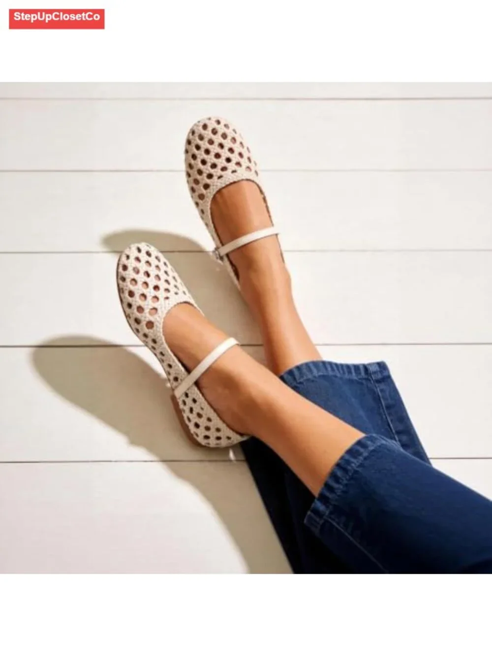 Mary Jane Mesh Ballet Flats Round Toe Buckle Strap Faux Leather